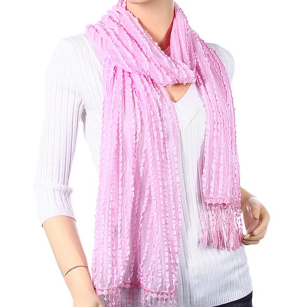 Pink Sheer Ruffle Fringe Scarf